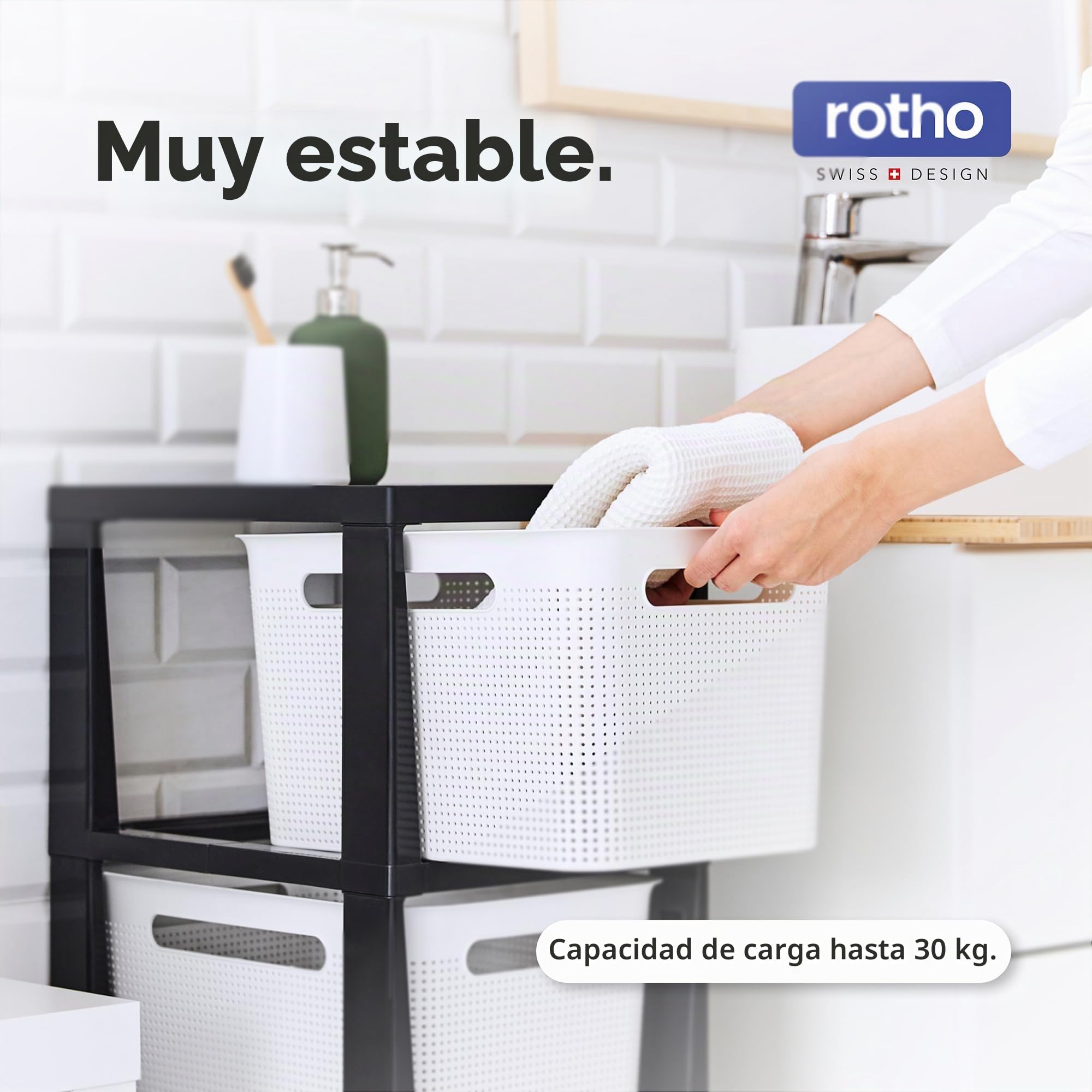 Rotho Brisen Roll contenedor con 3 cajones, plástico (polipropileno reciclado), blanco/antracita, 3 x 16 l (14.4 x 11.8 x 30.3 pulgadas)