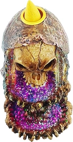 Miniatura 8 de Fantasy Gifts Geode - Quemador de reflujo de calavera con LED – Decoración de cascada de cristal de 6.5 pulgadas | Decoración de mesa de calavera