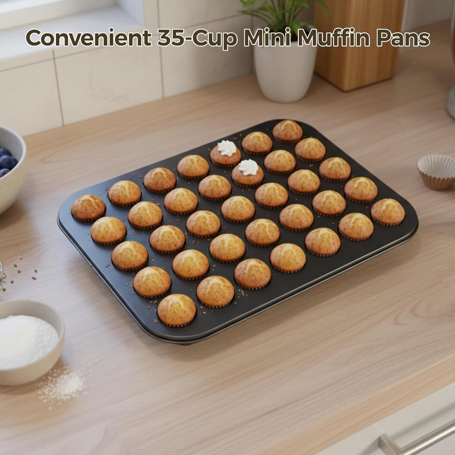 Muffin Pans, 2-Pack, 35 Cups Each, Black Carbon Steel Baking Tray, Nonstick, 10.4X13.8 in, Ideal for Various Uses, Easy Release