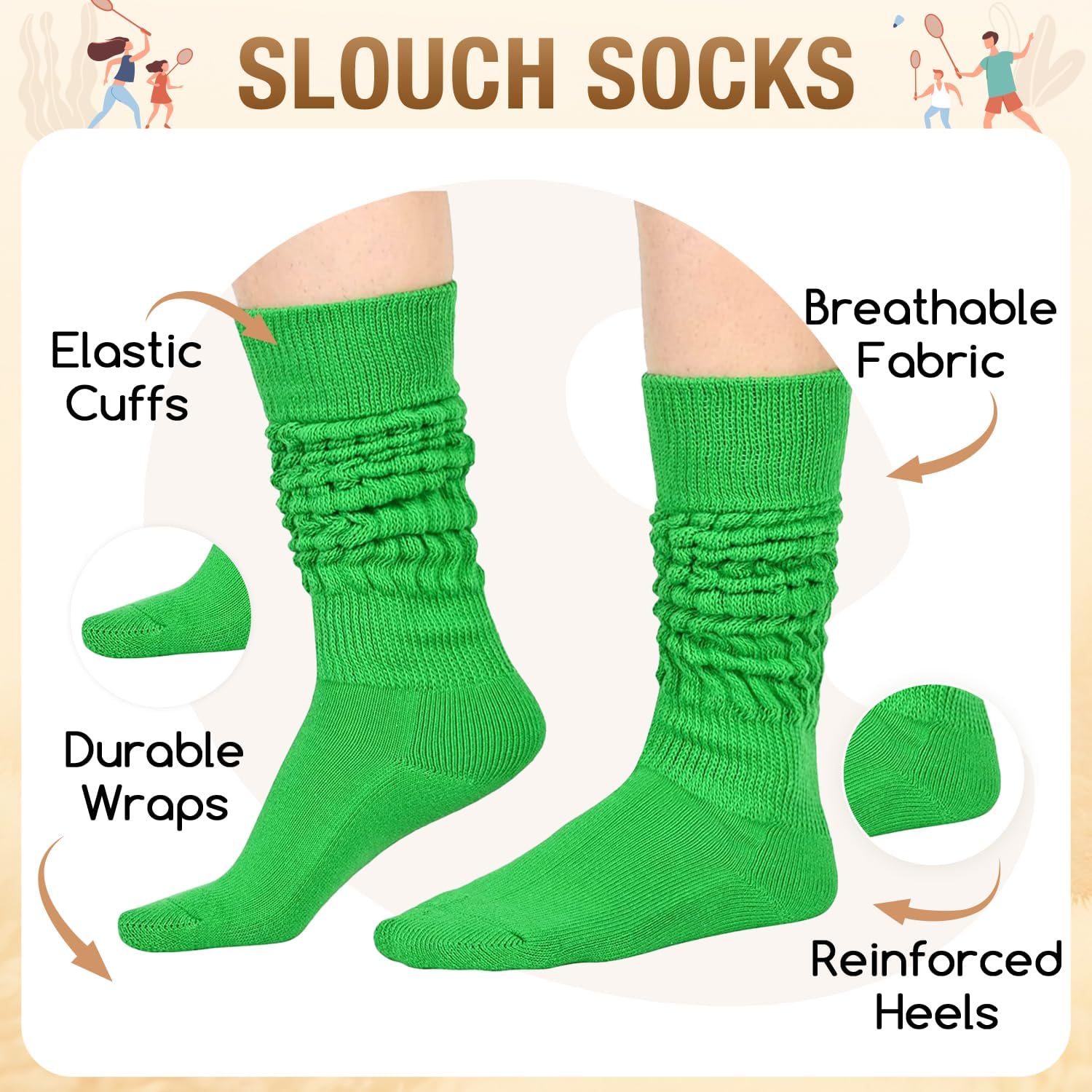 Zmart Women Slouch Socks - Cozy Scrunch Socks, 80s Style in White, Black, Orange & Cream - Image 4