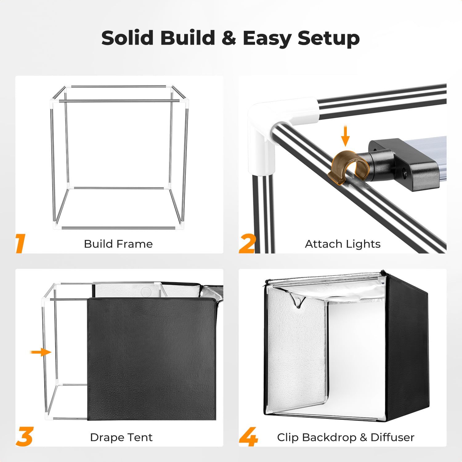 K&F CONCEPT Lampa do studia fotograficznego 61 cm x 61 cm, CRI 97+ fotobudka | Ściemnialny przenośny składany namiot strzelecki z 2 panelami świetlnymi 5600K i 6 tłami do fotografii produktowej ZYRY06