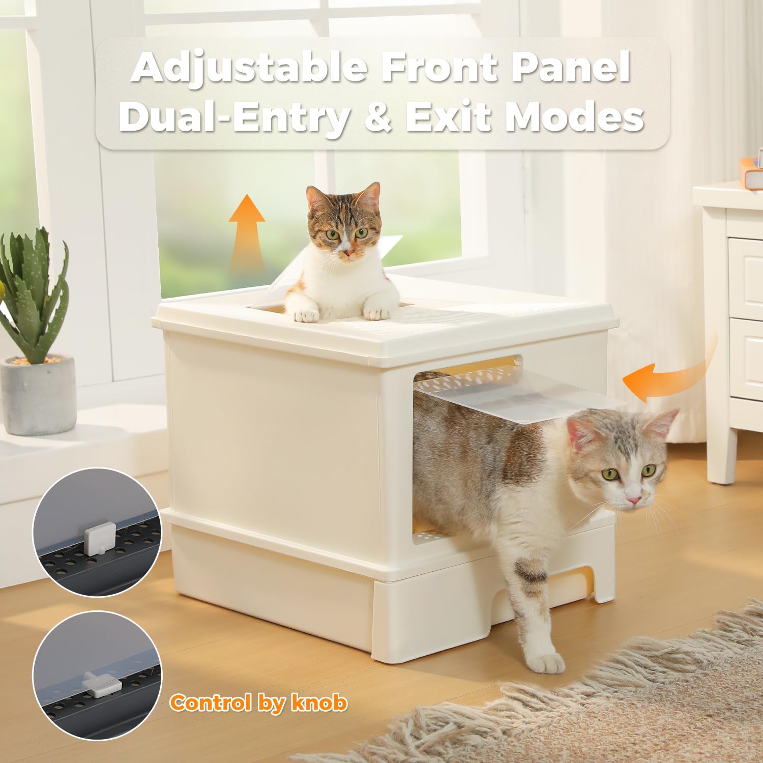 MUTTROS Enclosed Cat Litter Box with Lid, XL Litter Box for Large Cats - Odor Control High Side Litter Toilet with Pull-Out Drawer, Top Exit Anti-Tracking Design, Leak-Proof Design & Scoop (White)