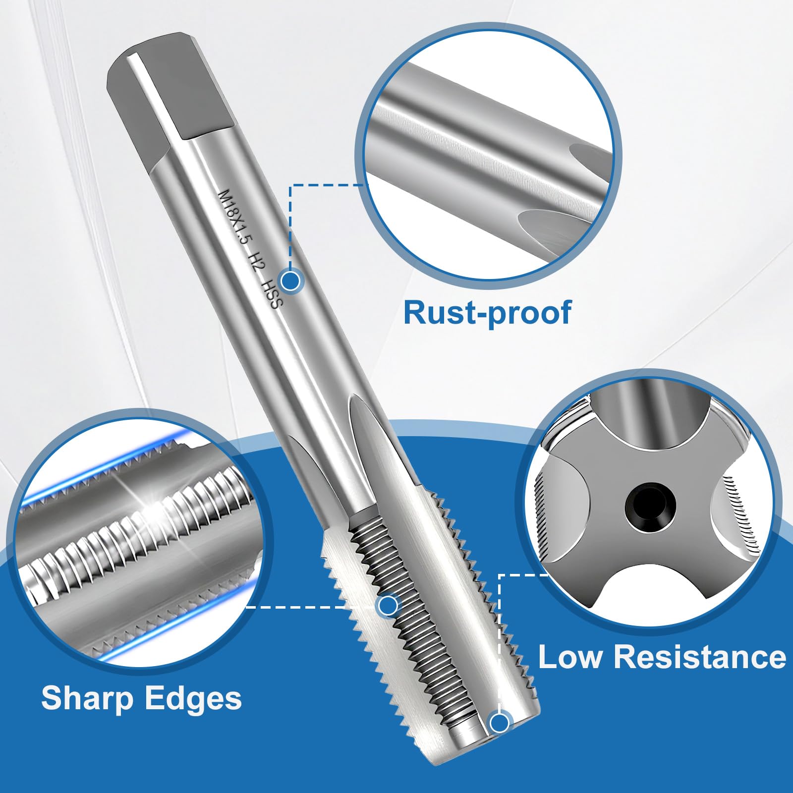 2 Piezas M18x1.5 Tap, M18 Rosca Métrica M18 Herramienta De Roscado A Mano Derecha, Roscas HSS M18 X 1 5 Taper Plug Tap