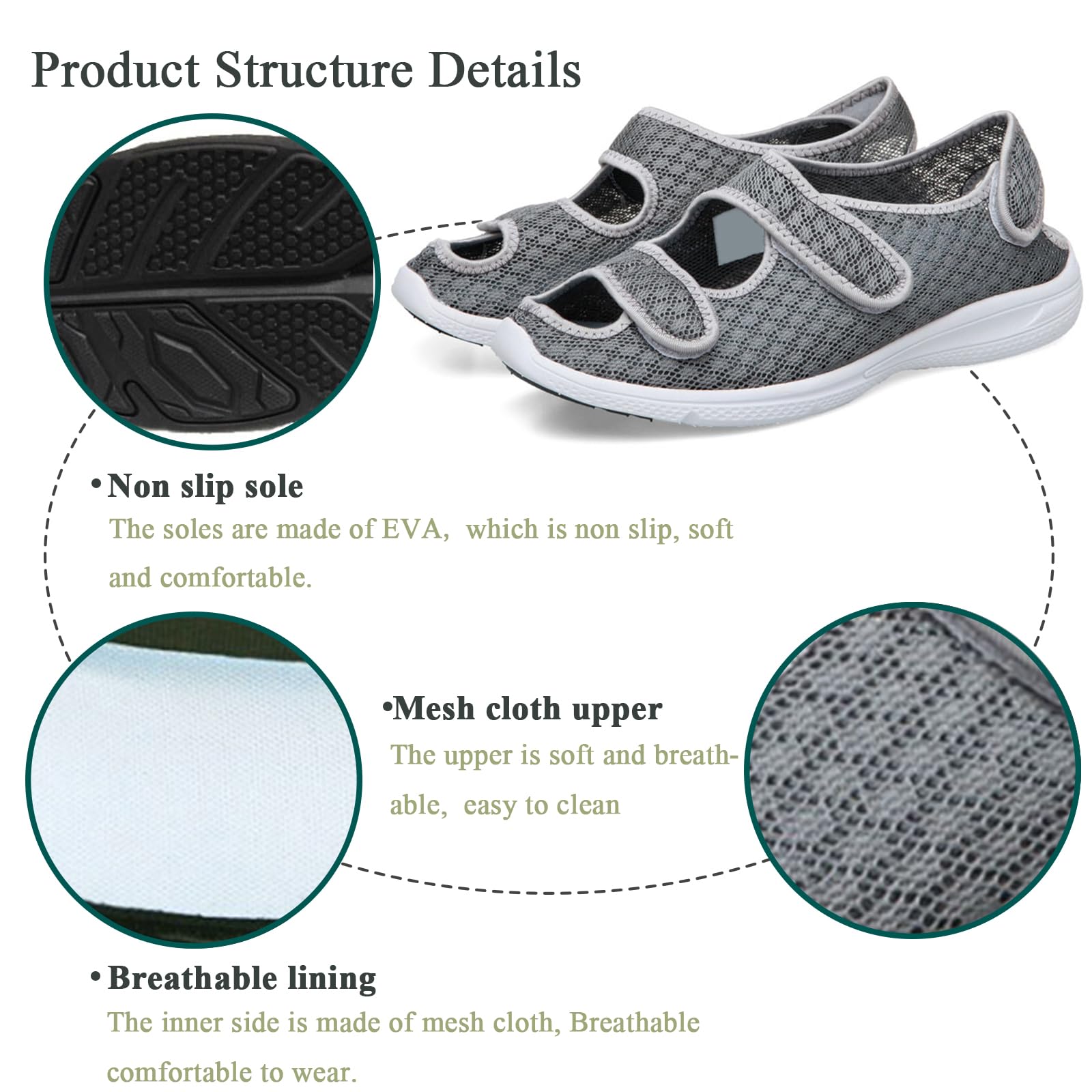 Zapatillas Diabéticos para Hombre Mujer Ligero Zapatos Ajustables Antideslizantes Respirable Ortopédico Sandalias para Ancianos Pies Hinchados con Edema