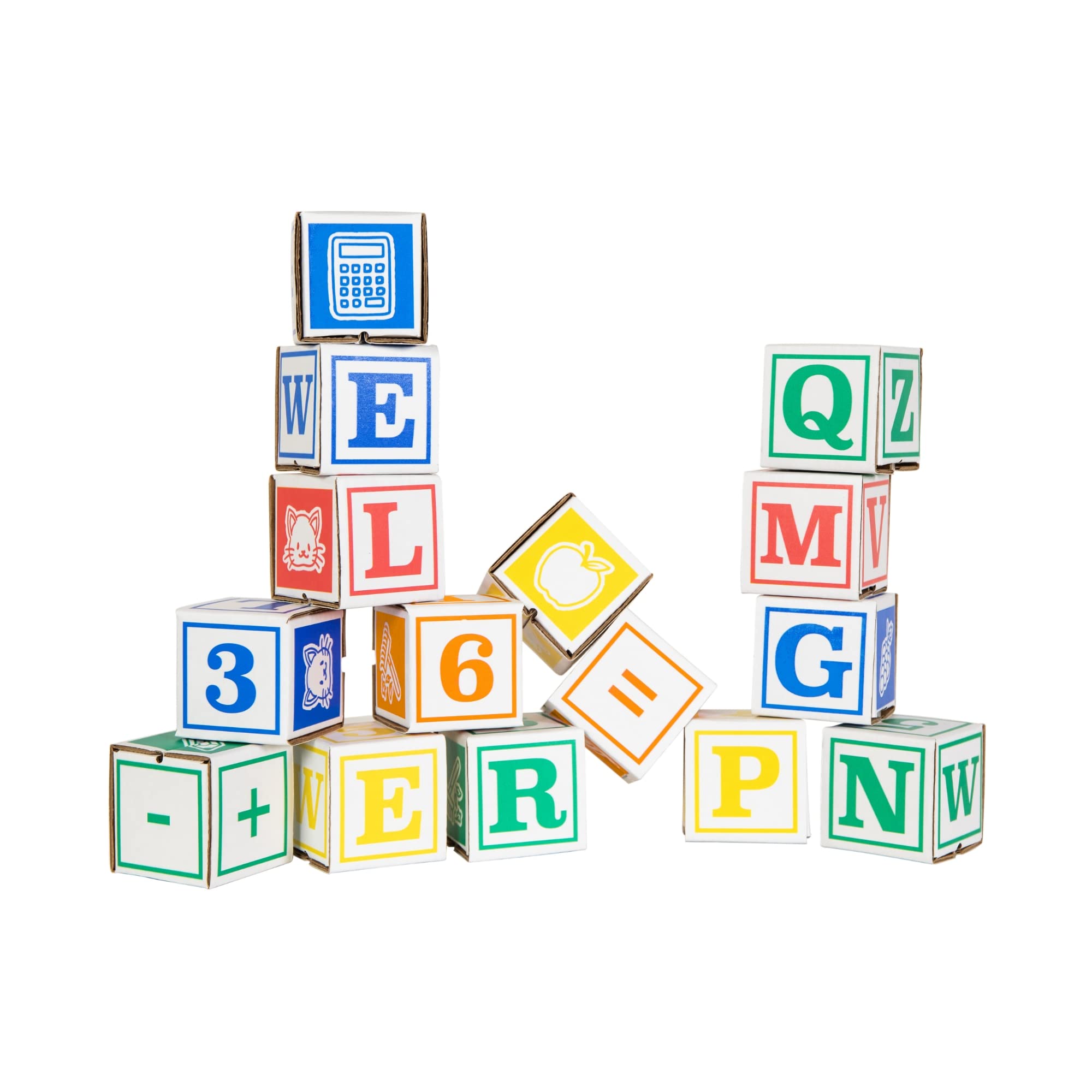 at Play Cardboard ABC/123 Building Learning Blocks, 50 Pack, Larger 3"x 3" Montessori Toy Blocks for Kids and Families