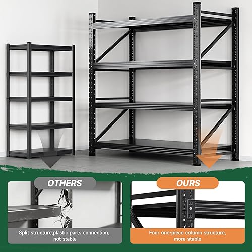 Miniatura 9 de Letaya Estantes de almacenamiento de 3000 libras resistentes, estantes de garaje de 70 pulgadas de alto, estante de utilidad ajustable de 4 niveles,