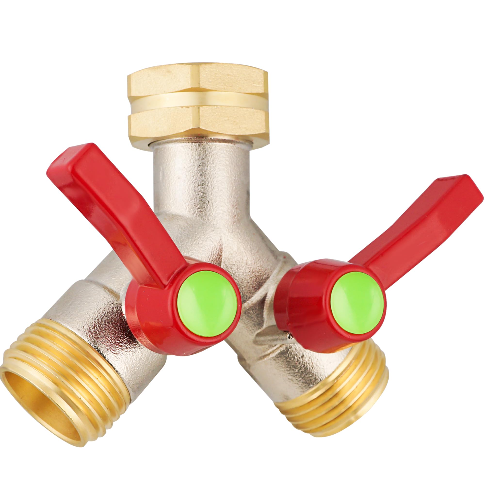 Hose Splitter 2 Way, High Flow Garden Hose Splitter, 3/4” Ght Inlet Brass Heavy Duty Hose Converter, Full Flow water 2 Way Faucet hose splitter, Long Handle Hose Valve Large Outlet.