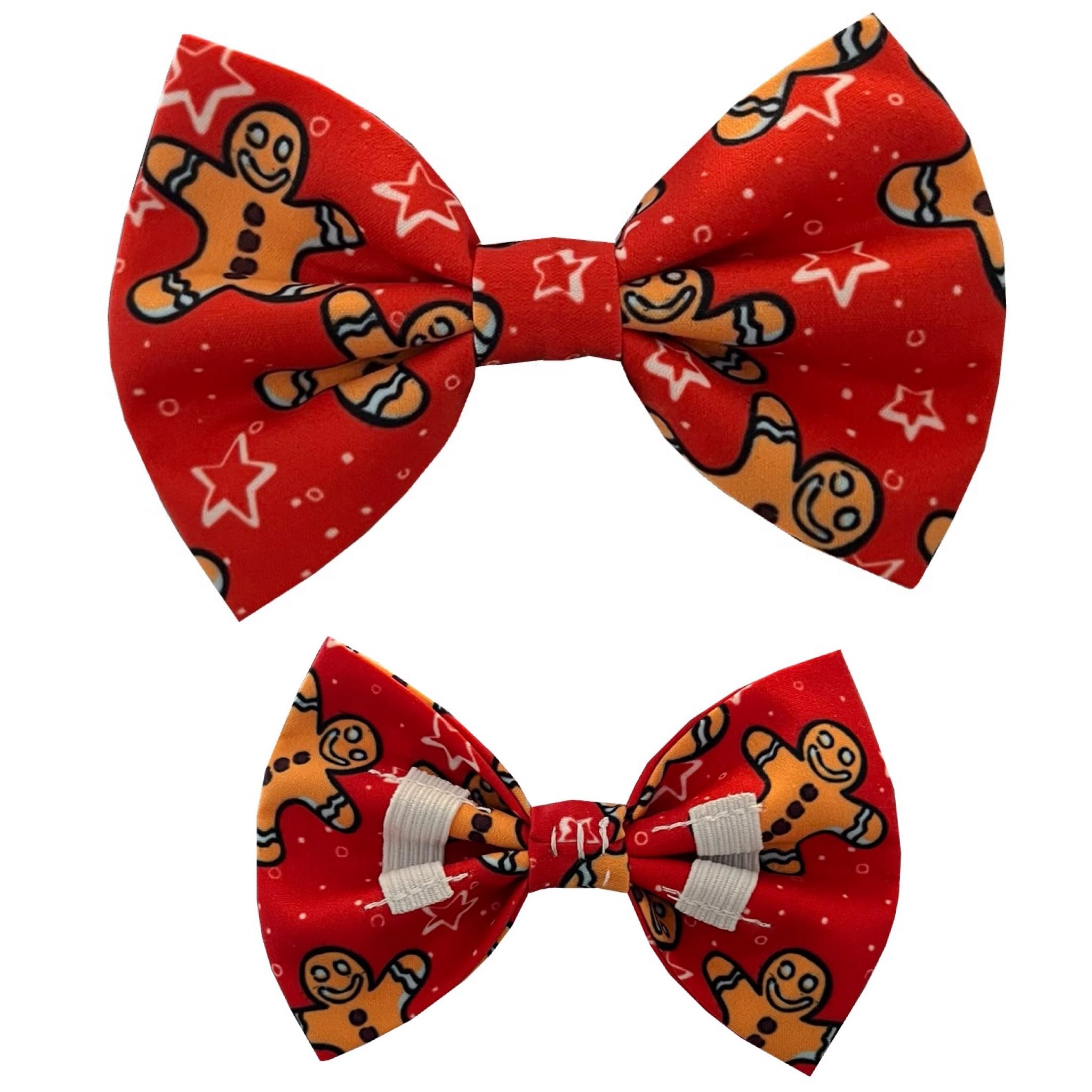 New Dogs Bow Tie Bowtie Christmas GINGERBREAD RED Elastic Band attach COLLAR ACCESSORY Handmade UK (M)