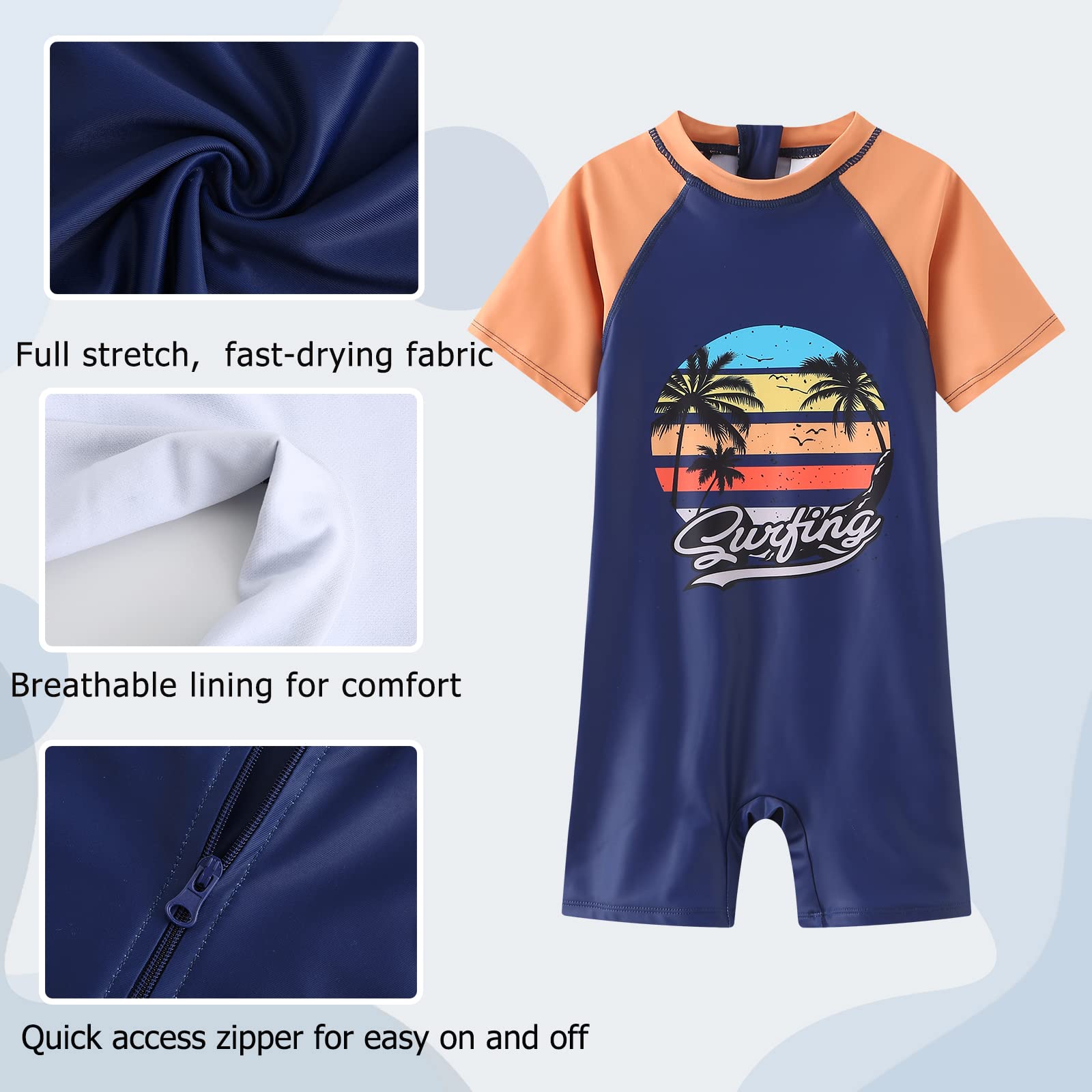 Aisyee Boys Swimming Costume Kids Short Sleeve Swimsuit Boys One Piece Swimwear Child Rash Guard Bathing Suit 3-14 Years