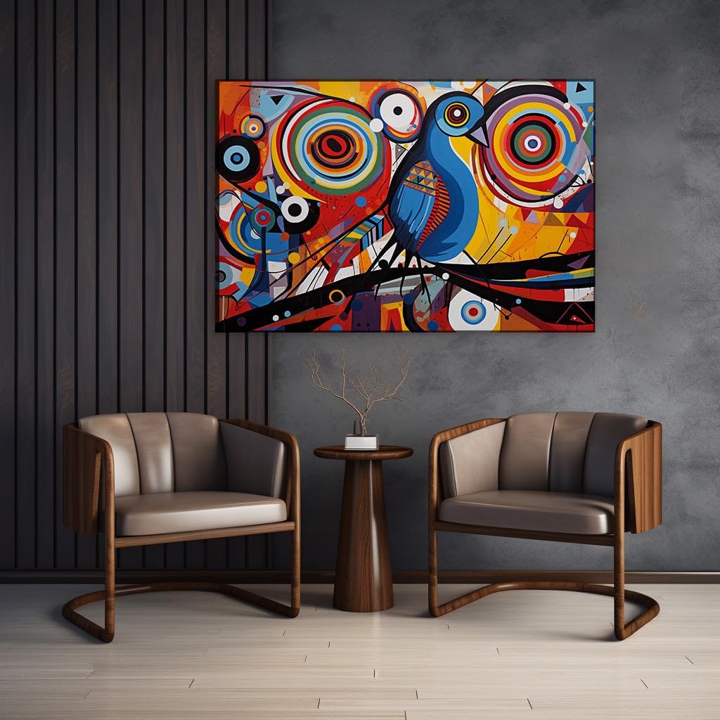 Canvas for Living Room. Whispers of Color: A Mesmerizing Vision of Avian Companionship in Abstract, 27 x 18 inch Canvas Wall Art - Ready to Hang