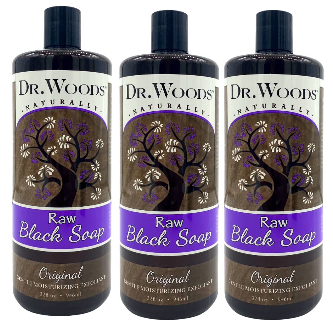Dr Woods Raw Liquid Black Soap Body Wash for Men and Women Gentle Exfoliant Natural Cleanser for Face