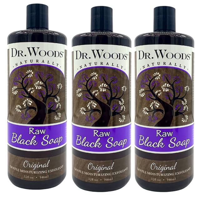 Dr Woods Raw Liquid Black Soap Body Wash for Men and Women Gentle Exfoliant Natural Cleanser for Face