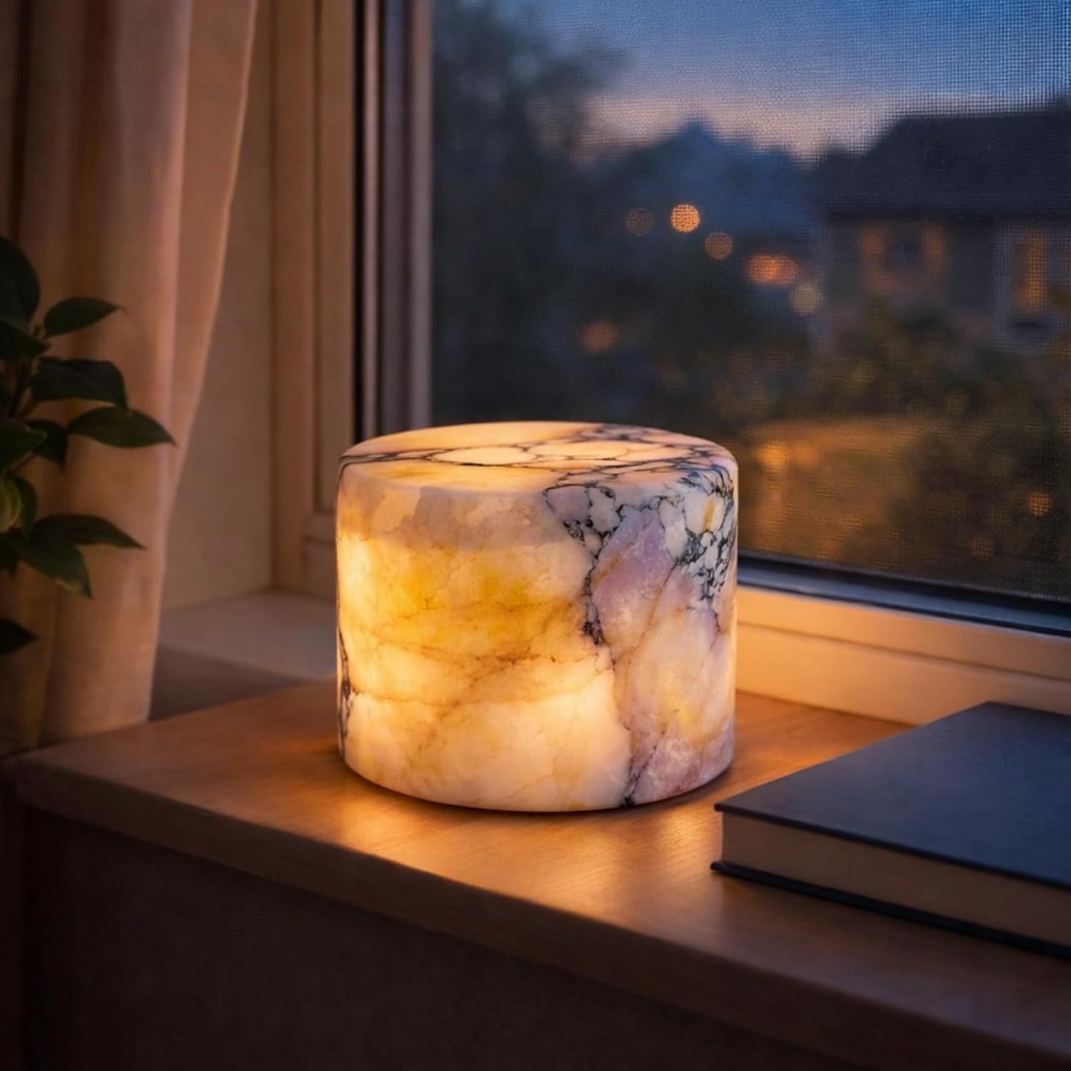 Marble Lamp Night Light Touch Bedside Table Lamp, Type-C Rechargeable Dimmable LED Cordless Portable Ambient Light, Natural Stone Decor for Bedroom Desk Nightstand Office (Cream Vintage)