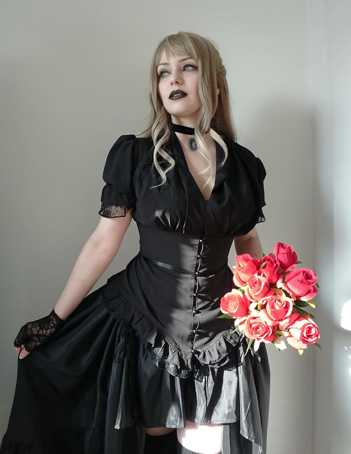 Scarlet Darkness Womens Work Tops Elegant Renaissance Pirate Shirt Short Sleeve Victorian Peasant Blouses - Image 6