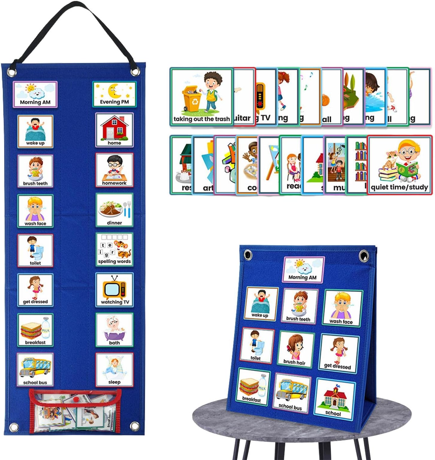 Kids Visual Schedule Calendar, Home Daily Routine Chart With 70 Picture Cards, Visual Timetable for Nursery Childminder Preschool Home, Weather Behavior Chores Reward Educational Chart for Children
