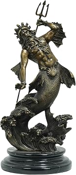 Bronze Statue Greek Mythology King of The Sea Poseidon, 13 Tall Bronze Sculpture Holding Trident Collectible Roman Neptune Figurine