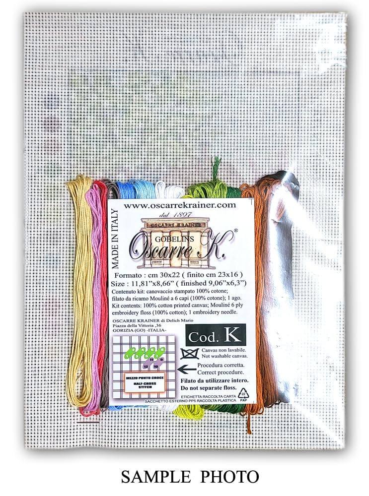 Oscarre K. gobelins - Set 4 Kit Ricamo Mezzo Punto Croce Completi - Canovaccio Stampato 30 x 22 cm (Ricamo Finito 23 x 16 cm) 4 Stagioni ver.1