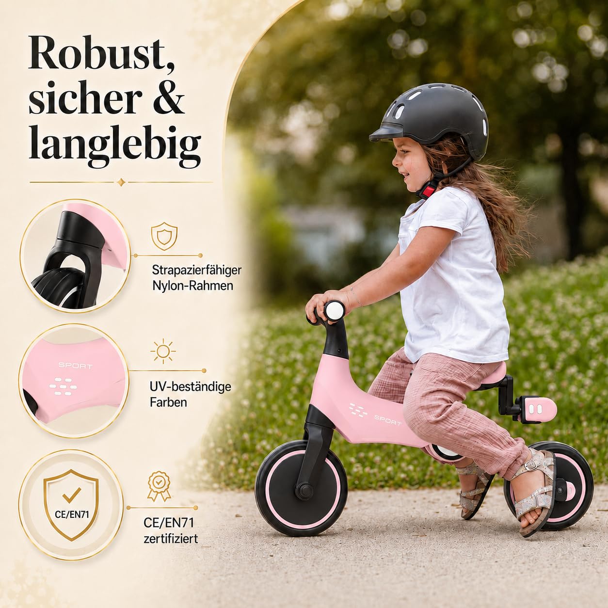 4-in-1 Kinder Dreirad ab 2 Jahre, klappbares Laufrad & Balance-Bike mit Pedalen, Mini-Fahrrad für Jungen & Mädchen, höhenverstellbar ab 32 cm, leicht 3,5 kg, CE/EN71 Zertifiziert