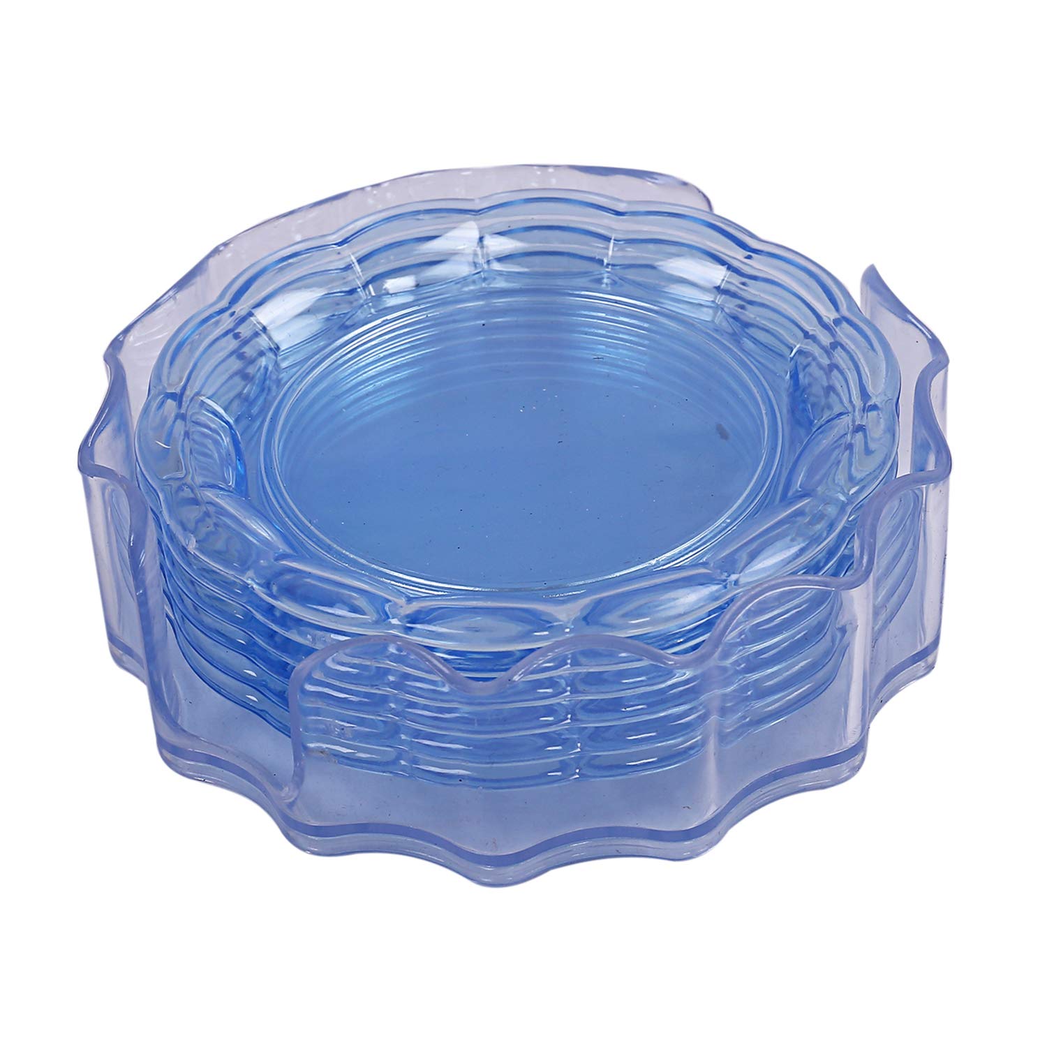 Kuber Industries 6 Pieces Tea Coaster with Stand (Blue),Standard,CTLTC012202