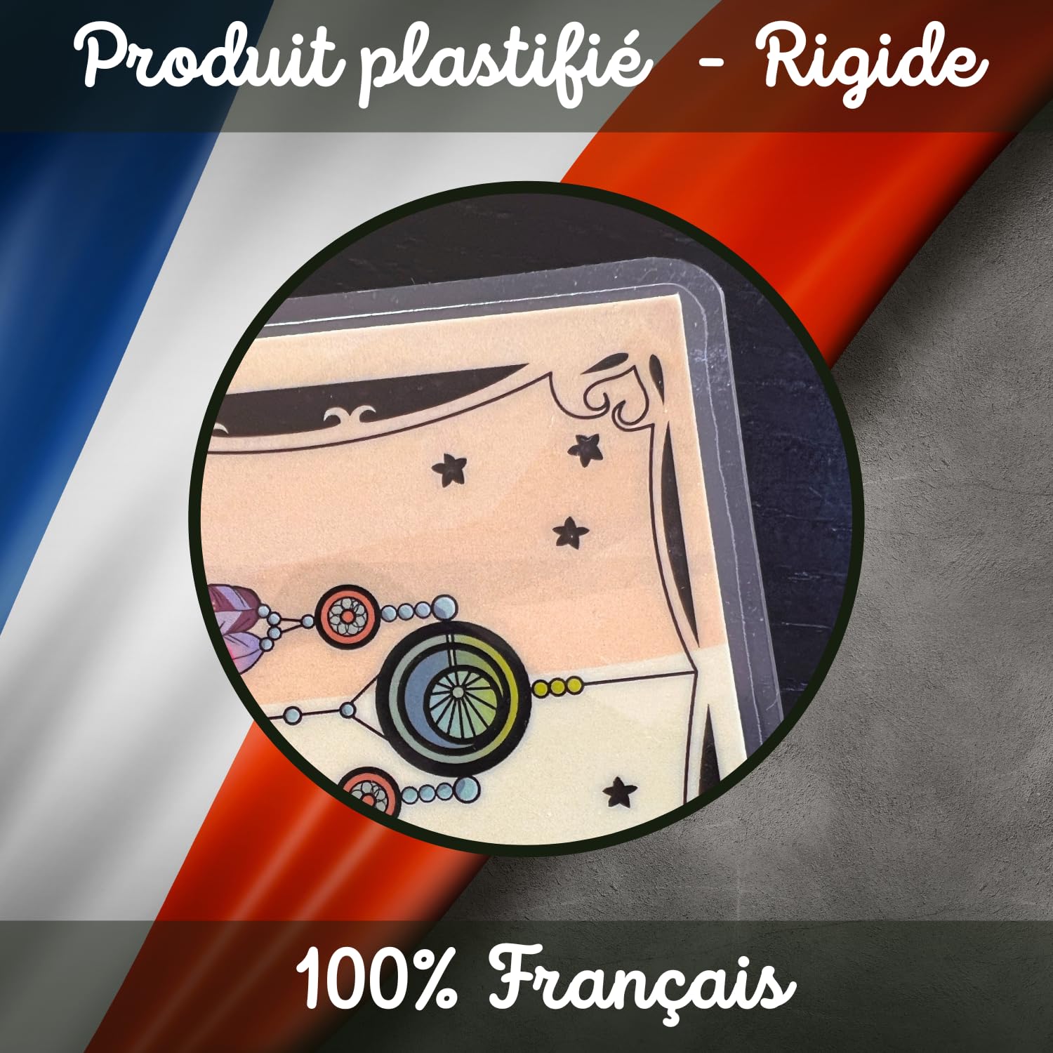 Pendule Divinatoire Oeil de Tigre + 12 Cadrans de Radiesthésie Plastifiées (6 Recto - 6 Verso) - Planches Pendule en Français