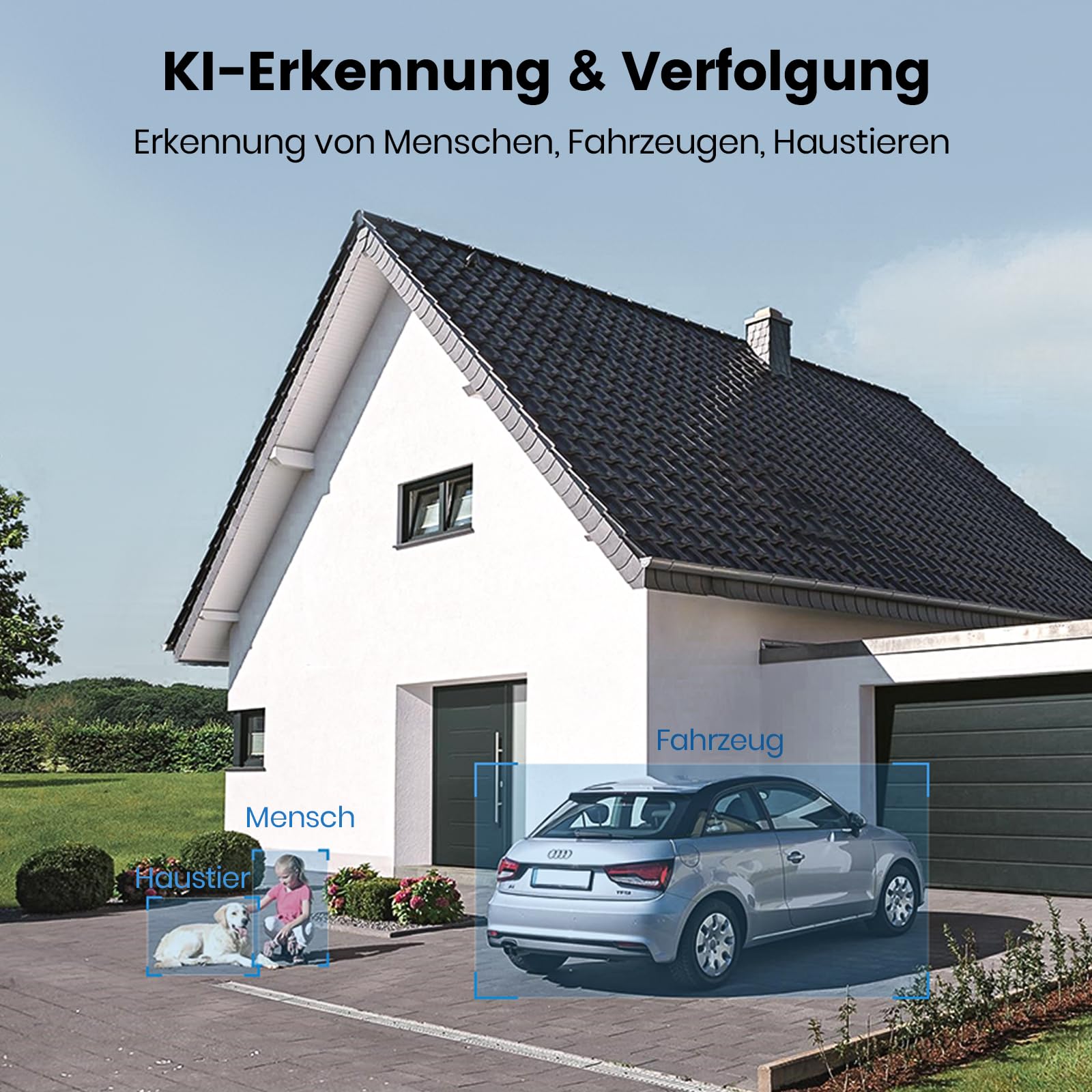 aosu 3K Aubenleuchte mit Kamera, 2600LM, 24/7 Aufzeichnung, KI‑Erkennung | 270° PIR-Erkennung & 360° Rundumabdeckung, Smarte Flutlichtlampe, 2,4‑GHz‑WLAN, Wetterfest IP65, für Gärten/Einfahrten