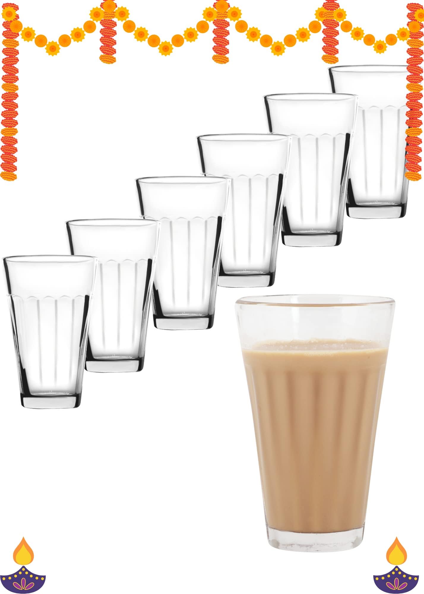 Indian Karigar Glass Cutting Chai Glasses Tea Glass Coffee Cups Mugs 125 Ml Set of 6 Transparent