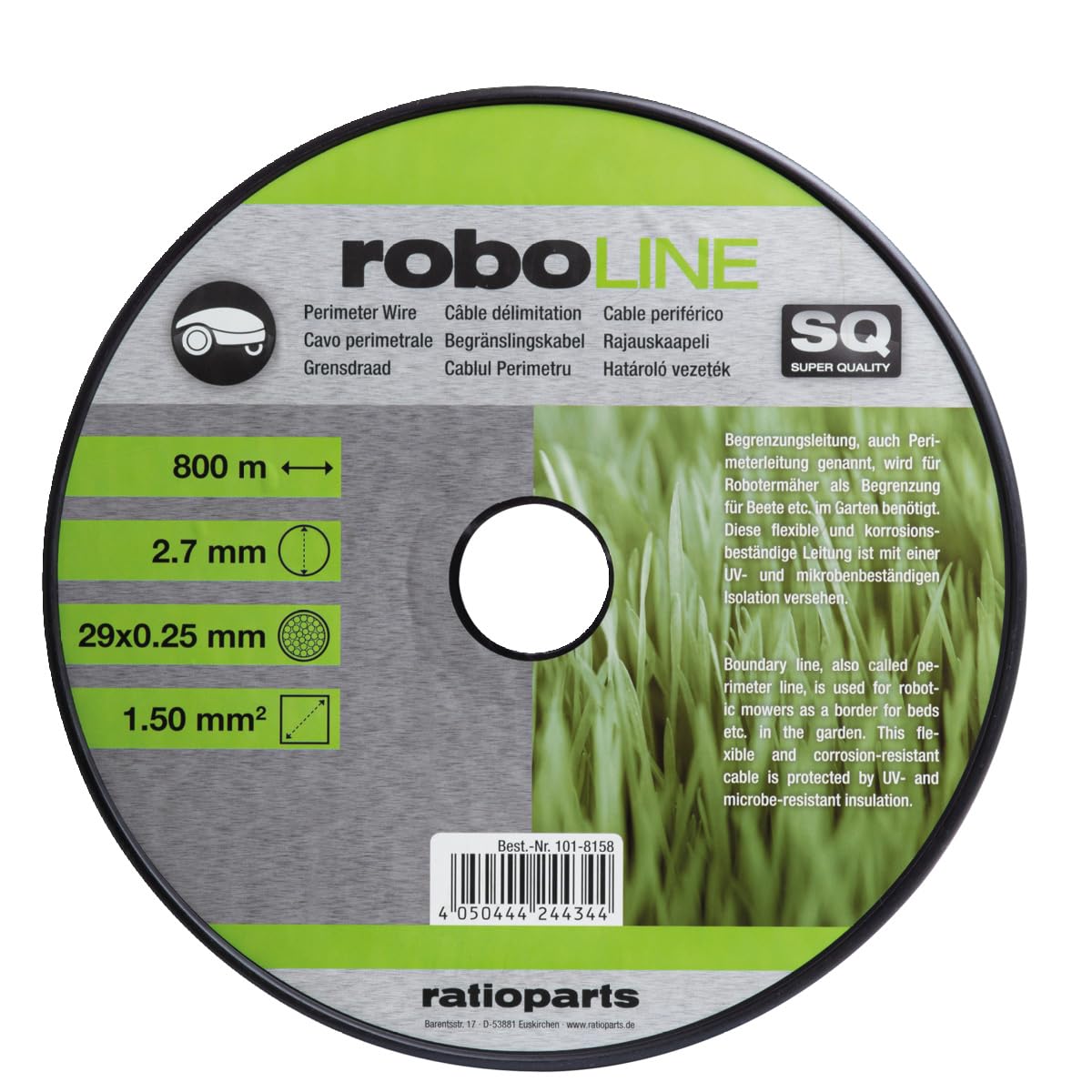 Ratioparts Cable de limitación para robot cortacésped de 2,7 mm de diámetro x 800 metros (cable de 1,5 mm²)