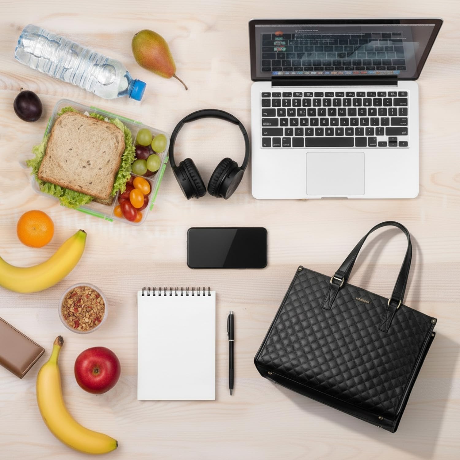 Lunch Tote Bag for Women 17.3 Inch Laptop Bag with Insulated Lunch Compartment Leather, Quilted Computer Tote, Quilted Work Bag for Office, Teacher, Commuter (Black) - Image 6