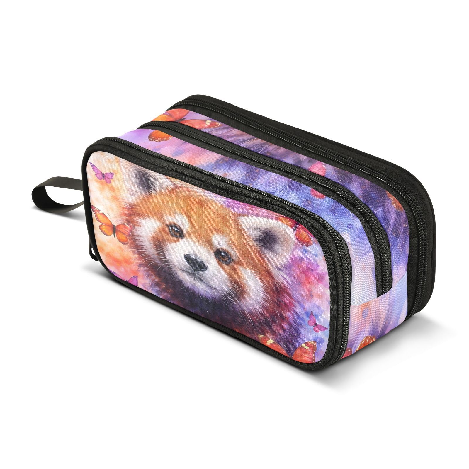 Colorful Butterfly Red Panda Large Capacity Pencil Case Box Boys Girls Big Stationery Pen Bag Organizer Pencil Pouch Zipper Compartments for School Office