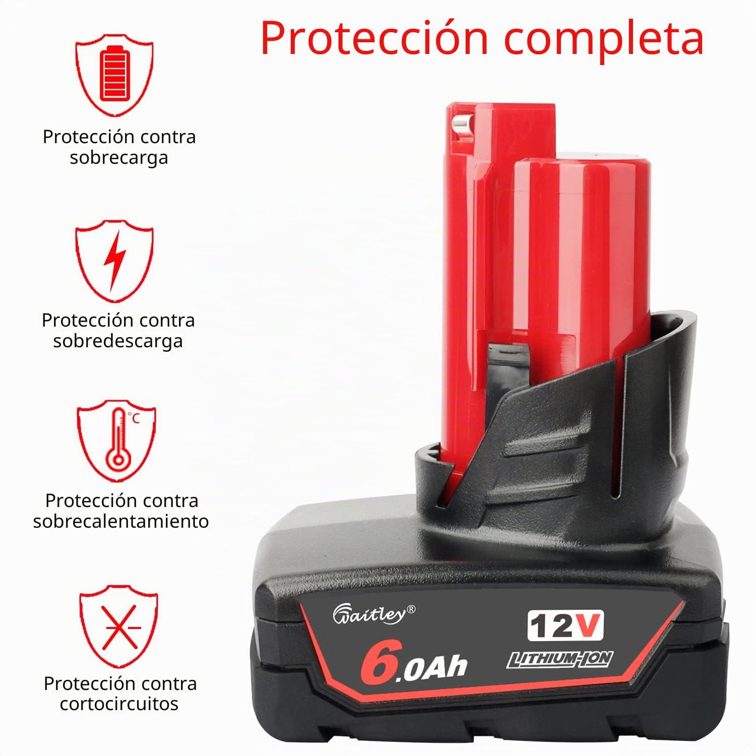 Waitley - Batería para Milwaukee M12 M12B 48-11-2411 48-11-2401 48-11-2420 48-11-2401 48-11-2402 M-12 M12