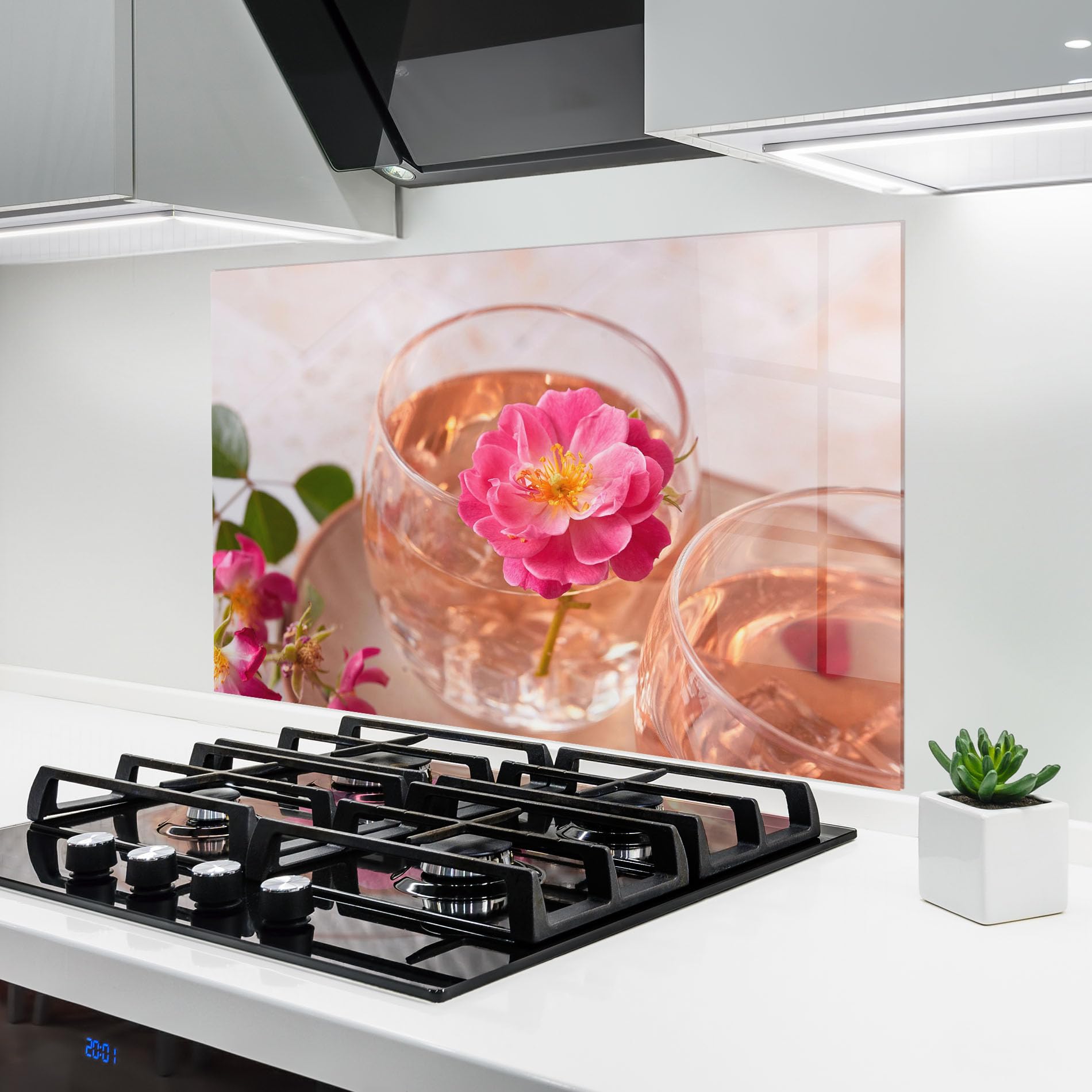 ARTHUB® Panel de Vidrio para Cocina 60x100 cm, 4mm Vidrio Templado | Protección contra Salpicaduras, Protección contra Salpicaduras para Cocina, Alimentos, Flower Drink