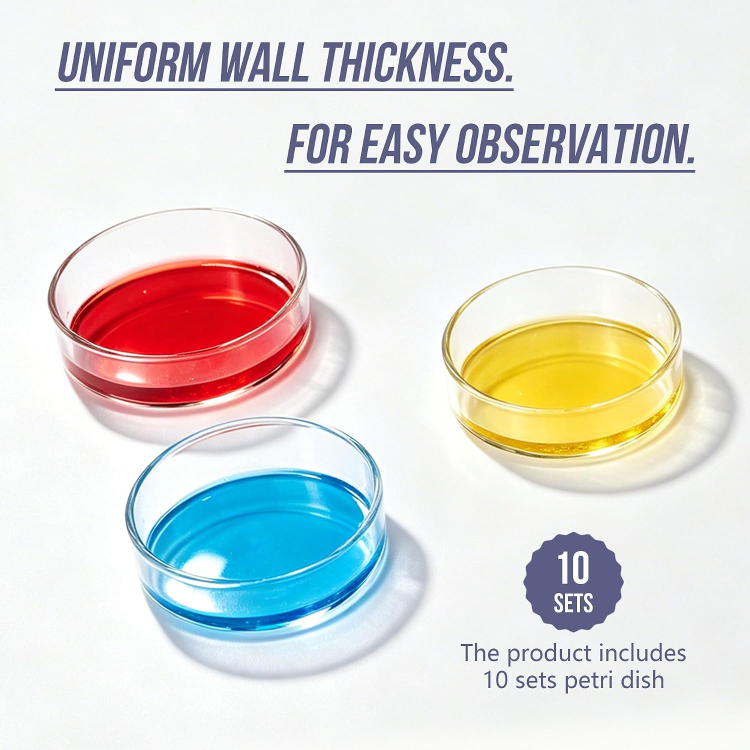10 Pcs 60mm Glass Petri Dishes, High Borosilicate Glass Culture Dishes with Glass Lids + 10 Pcs Plastic Droppers, Reusable Autoclavable Petri Dish for Lab, School Biological & Science Experiments