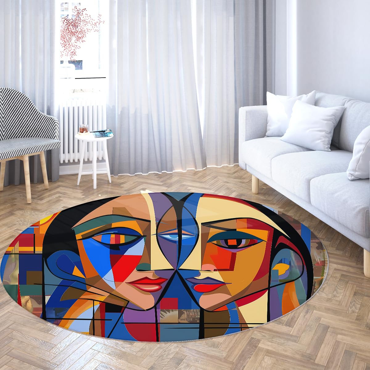Okrągły dywan 120 cm na stół do jadalni kubizm portret wewnętrzne dywany