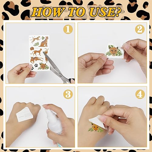 Miniatura 5 de Tatuajes de guepardo, Konsait 10 hojas de tatuajes temáticos de guepardo, recuerdos de fiesta de guepardo, decoración de guepardo rosa y amarillo,