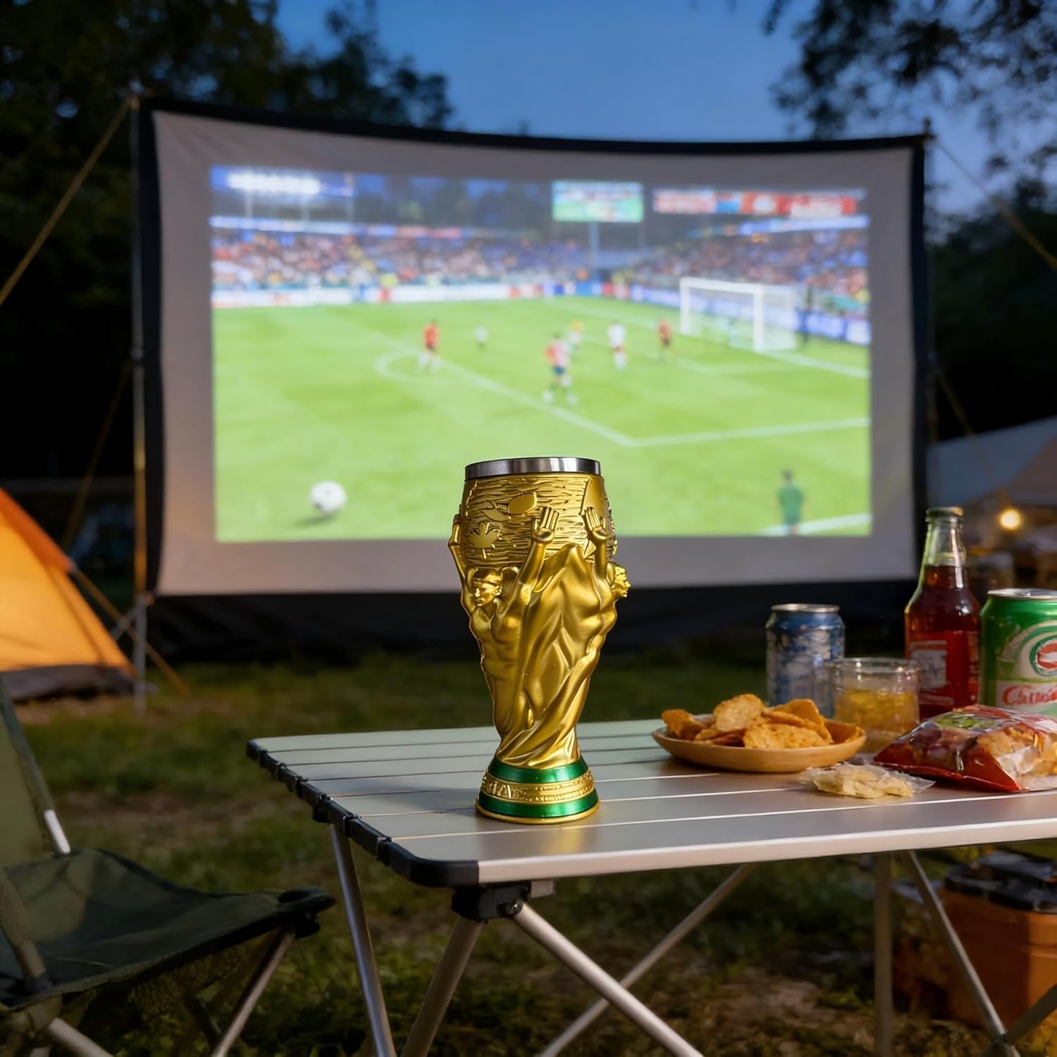 Soccer Trophy Shape Beer Mug, 350ml 304 Stainless Steel Liner, For Men, Dad &Soccer Fans, Suitable for Game Day &Watch Party