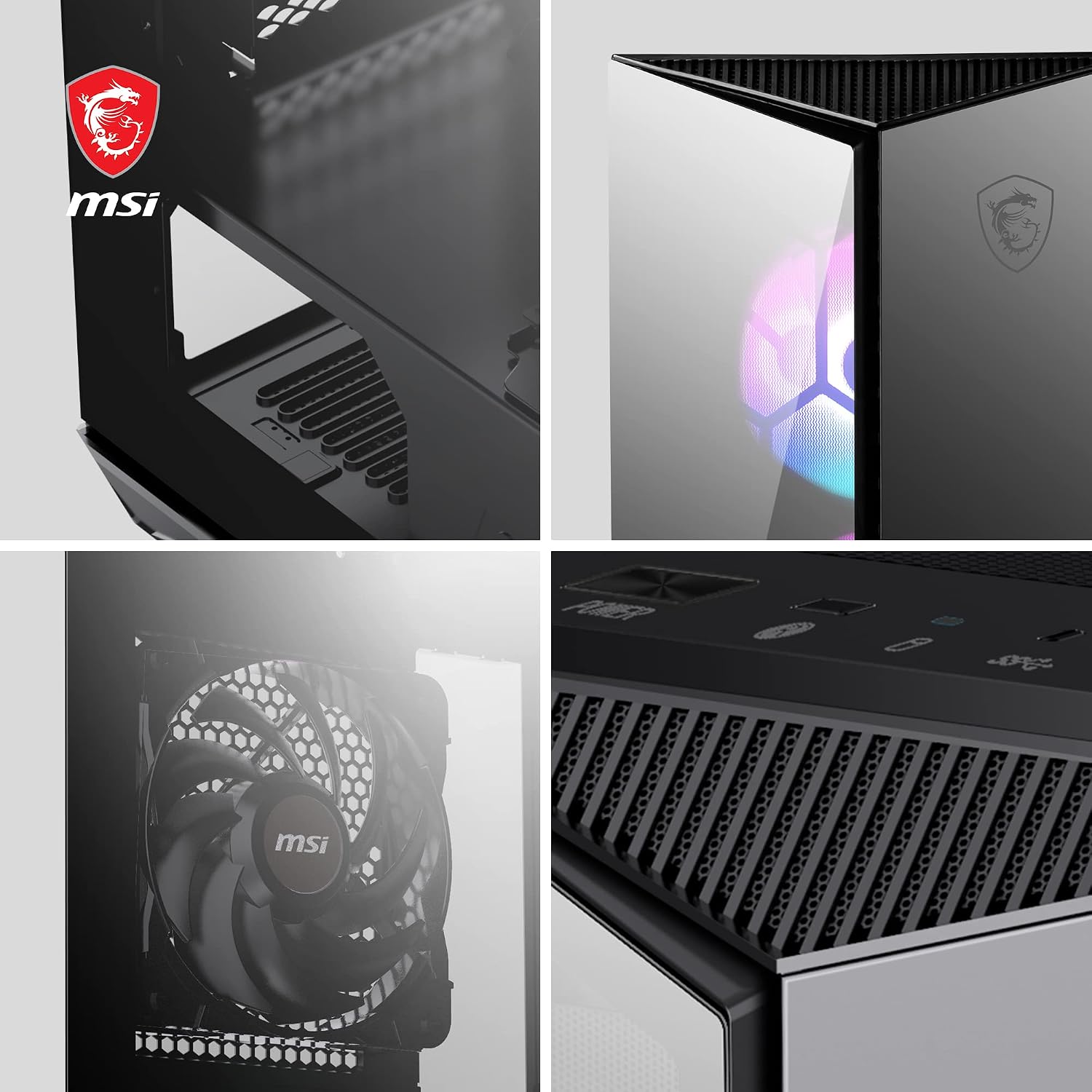 MSI MPG GUNGNIR 110R Caja PC Media Torre – Vidrio Templado, ATX, M-ATX y Mini-ITX, 4 Ventiladores ARGB 120mm con Controlador, Filtro de Polvo Magnético, USB 3.2 Gen2 x2 Tipo C, Puertos Gen1 Tipo A 6
