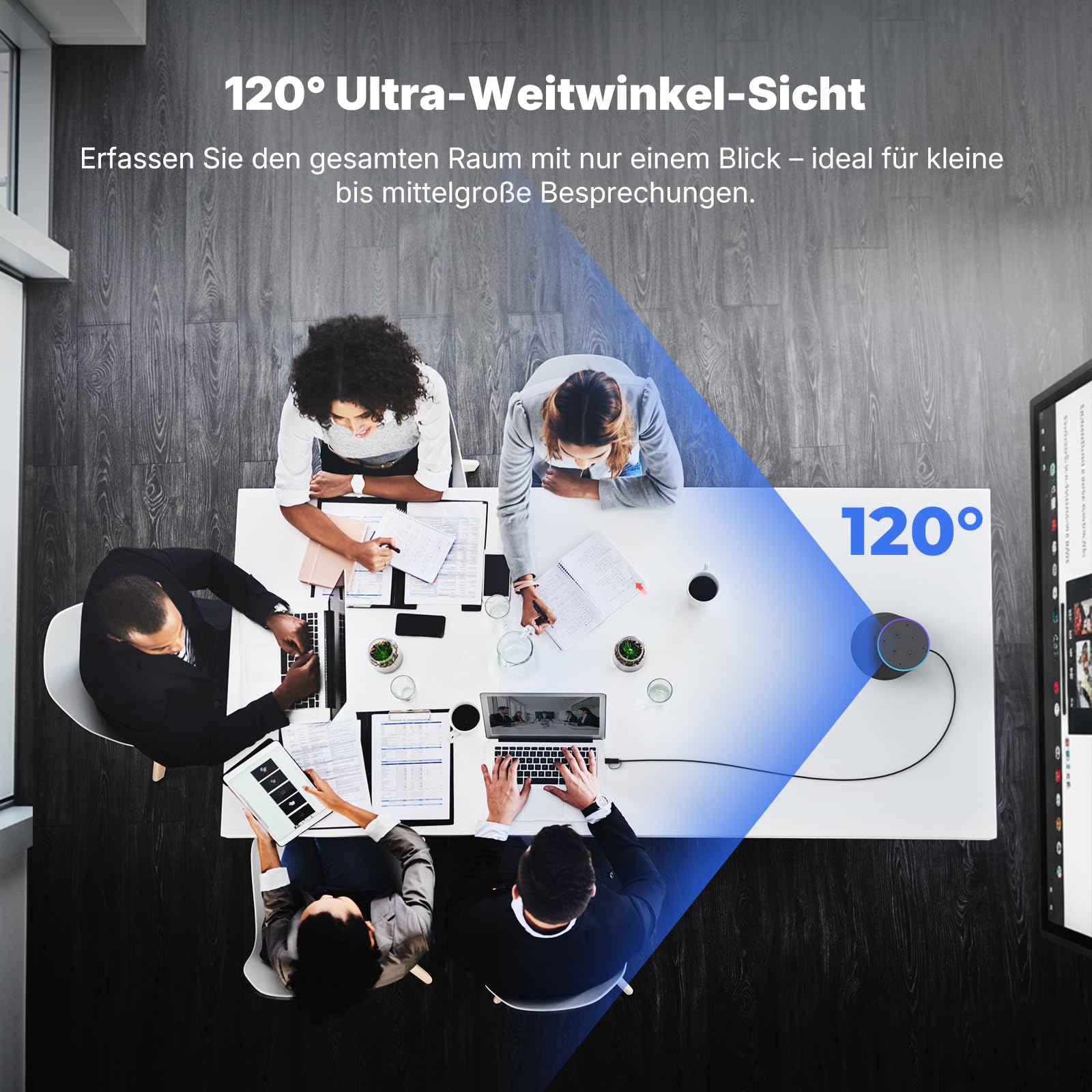 NEARITY 120 Max 4K FHD Videokonferenz Webcam mit Mikrofon und Lautsprecher, 8MP CMOS/120° Ultraweitwinkel/5X Zoom/Auto-Framing, Videokonferenzsystem mit Fernbedienung für Zoom/Teams/PC/Laptop/Desktop
