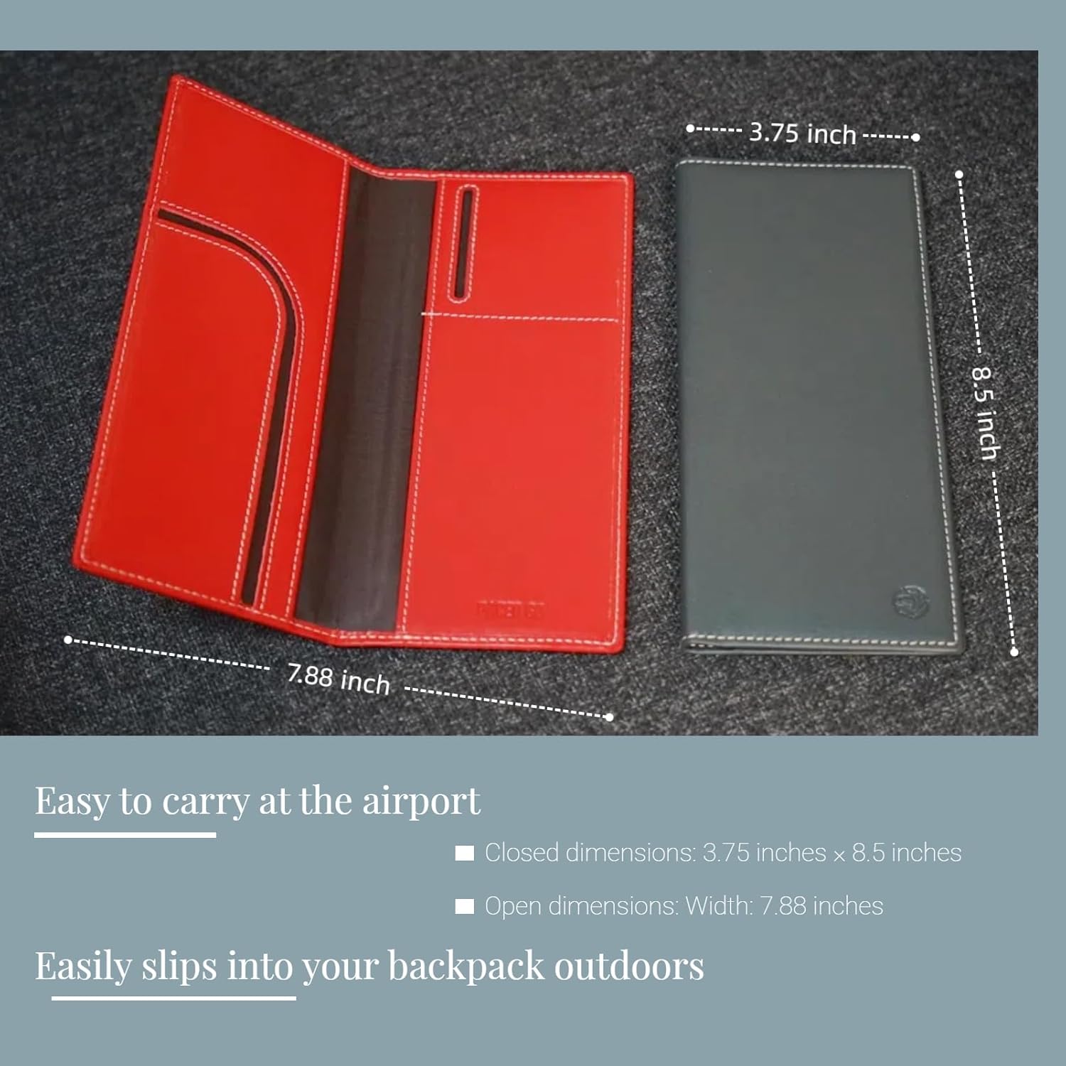 Genuine Leather RFID Blocking Long Passport Holder Passport Cover (Grey)