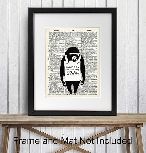 Miniatura 2 de Banksy Graffiti Dictionary Art - Póster de chimpancé de mono Laugh Now - Mural de calle de 8 x 10, decoración de pared urbana, dormitorio o