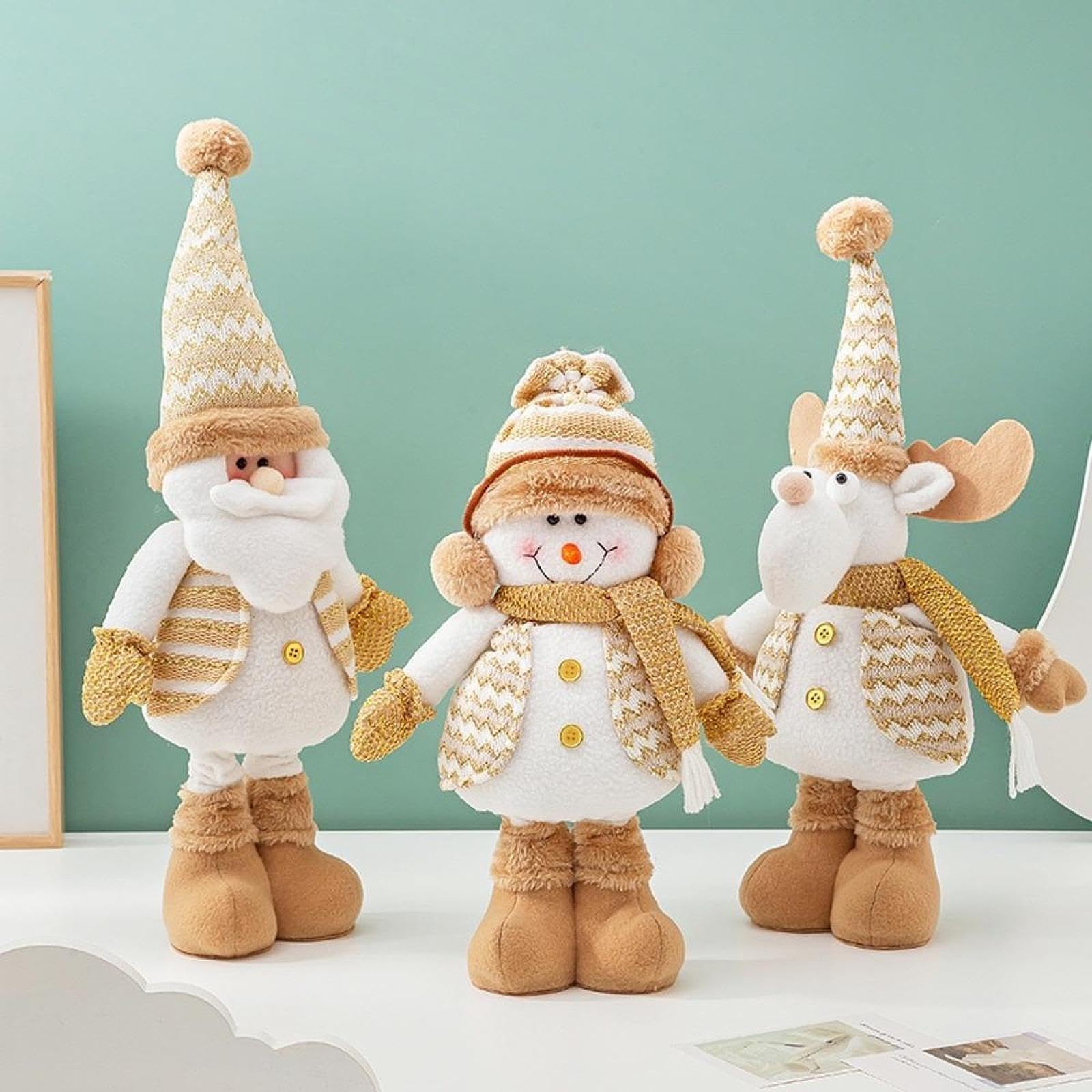Figura de Muñeco Navideño de Pie con Piernas Extensibles, Adorno de Tela Suave, Altura Ajustable, Ideal para Exhibir en El Hogar Durante, Papa Noel