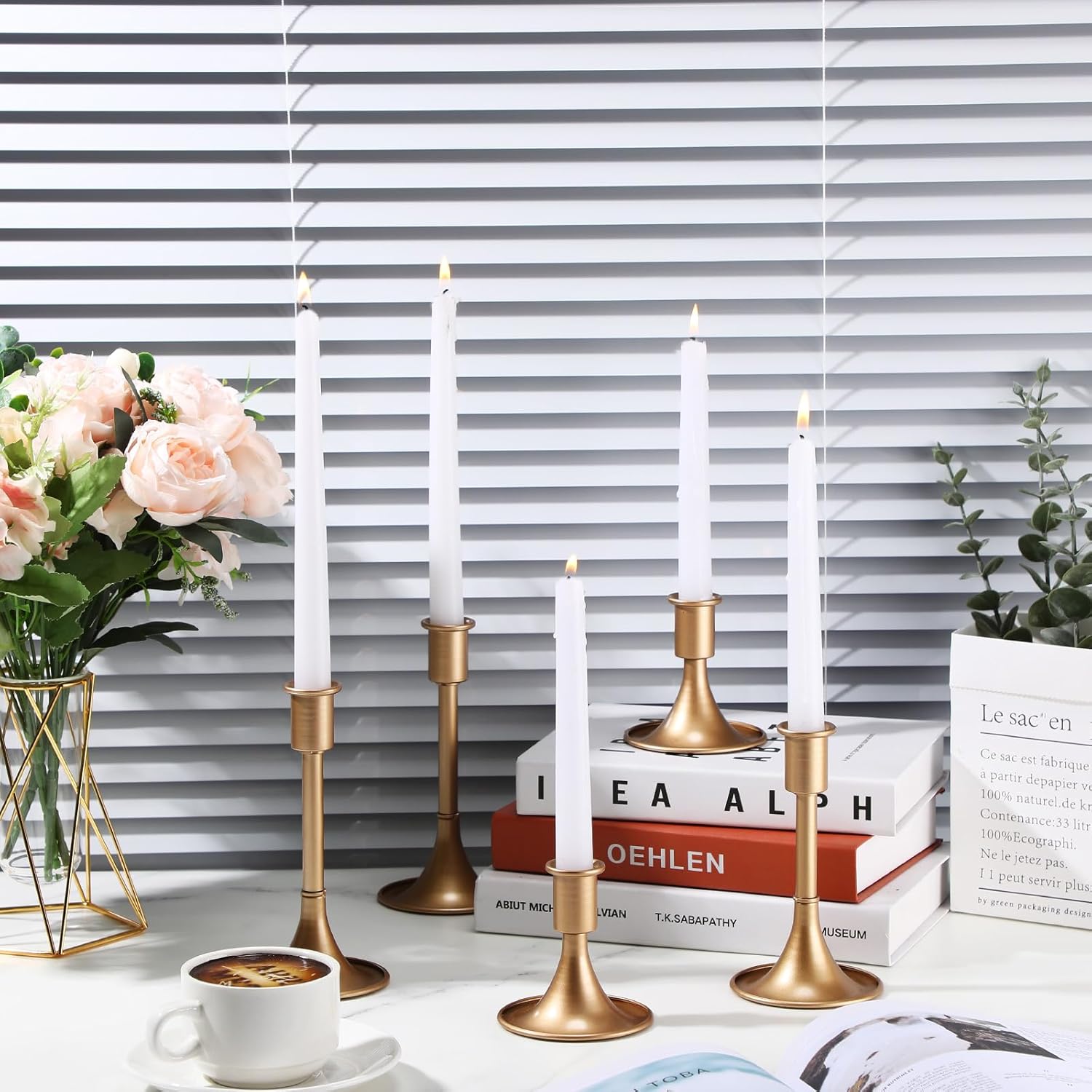 Layhit 12 Pcs Gold Candle Holders Taper Candle Holders for Candlestick Matte Metal Candlestick Holder with Various Heights 3.3" 5.5" 6.3" for Wedding Table Centerpiece Decoration