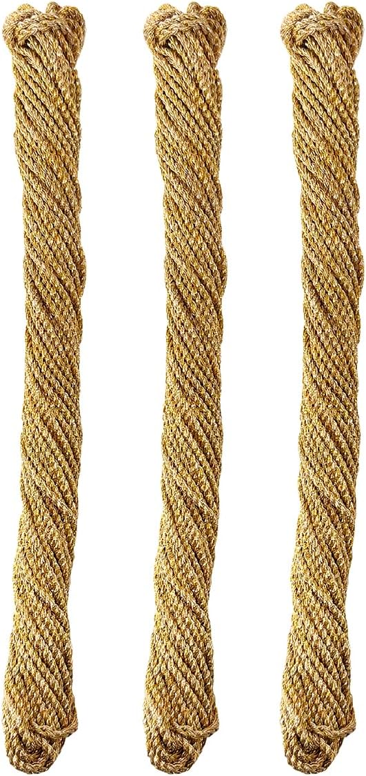 Embroiderymaterial 3MM Thick Metallic Zari Threads for Jewellery Making, Bracelet Making, Zari Thread for Aari Work, Embroidery Work, Dori/Rope/Dhaga (3 Skeins/100 Grams/Dark Gold Color)