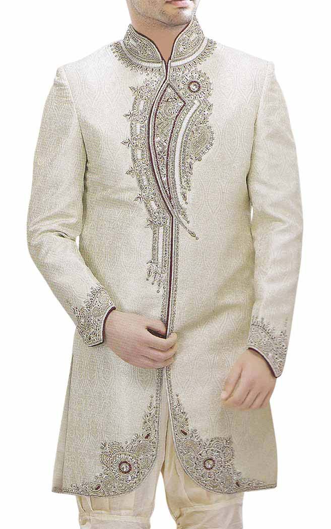 INMONARCH Mens Ivory Brocade 2 PC Indo Western Embroidered IN0304