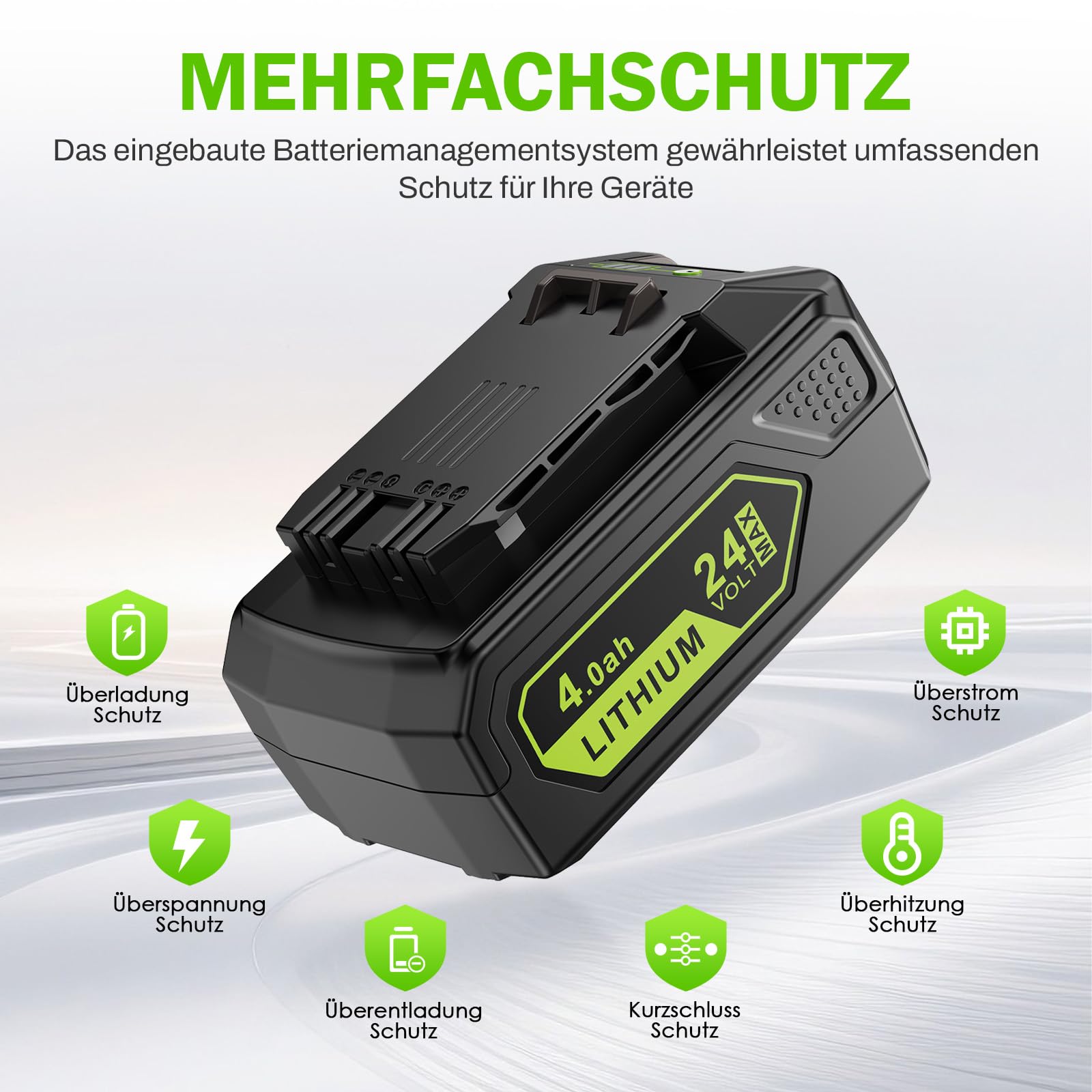 LabTEC GW2430 - Batería para Greenworks (24 V, 4,0 Ah, Iones de Litio, Repuesto para Herramientas Greenworks 24 V, 29862, 2938202, 26111700, 2 Unidades)