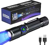 DARKDAWN Lanterna UV 365 nm, mini USB recarregável ultravioleta LED luz negra lâmpada de madeira fluorescente potente detector portátil para manchas de urina de animais de estimação, vidro de urânio,