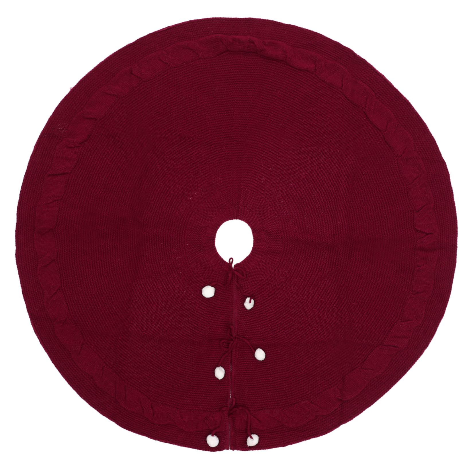 Cabilock Gonna Per Albero Di Natale Rosso Vino in Lana Lavorata a Maglia 120 Cm Di Diametro, Grembiule Decorativo Per Albero Natalizio Da Interno Per Casa, Negozi e Hotel