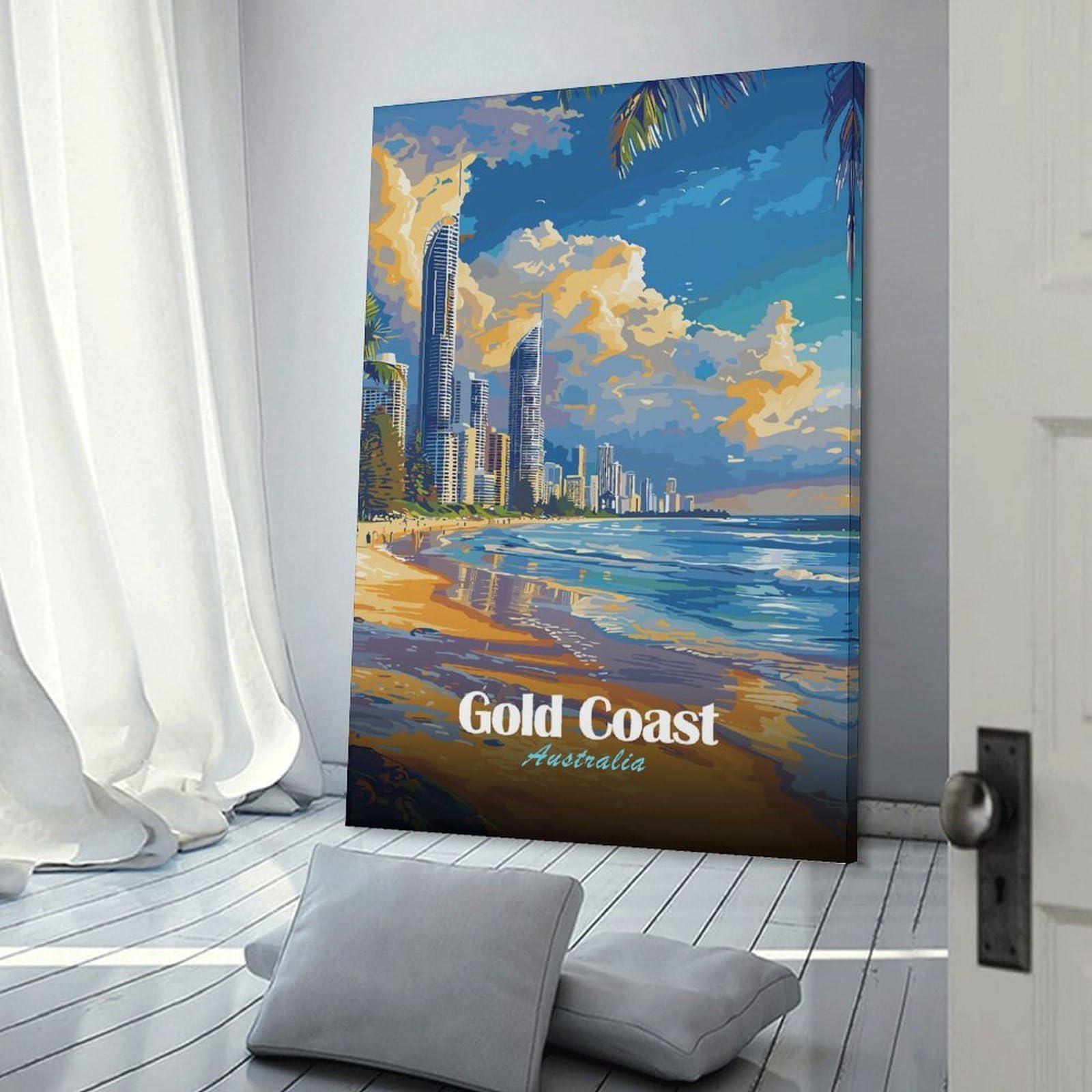 Junmoney Gold Coast Australia Beach Skyline Canvas Art Print, 12x18inch(30x45cm), for Wall Displays, Bedrooms Or Room Updates, Home Wall Art for Statement Displays