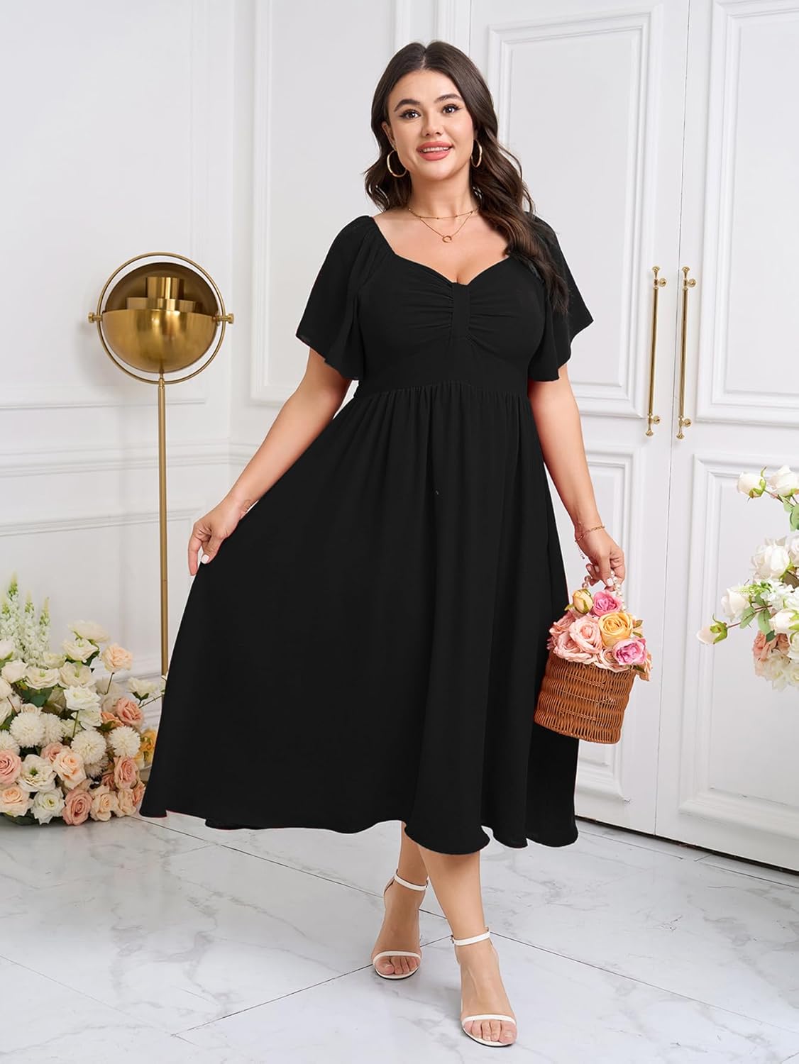 SCOMCHIC Women's Plus Size Maxi Dress Summer Short Sleeve Sweetheart Neckline A Line Wedding Guest Cocktail Dresses - Image 4