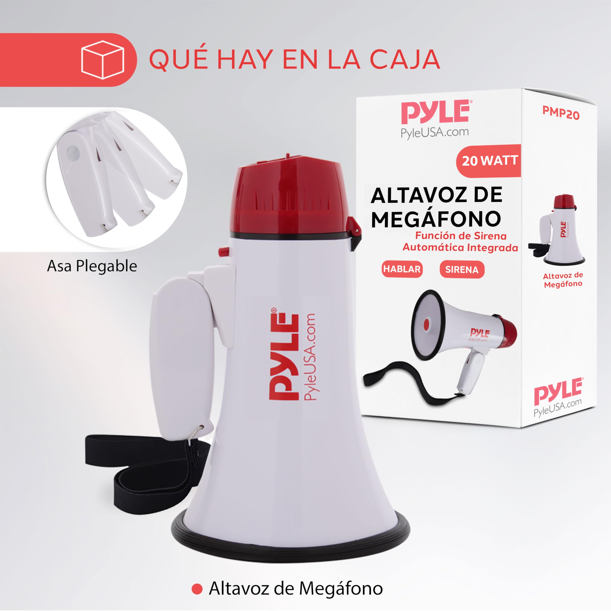Pyle Megafono Portatil 20V Sirena Incorporada 800 Yardas