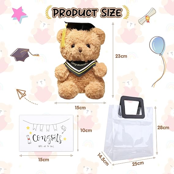 Graduation Teddy Bear Stuffed Animals with Gift Bag Greeting Card 2026 Graduation Plush Teddy with Hat Fluffy Toy Soft primary High School College Personalised Graduation Gifts for Her & Him